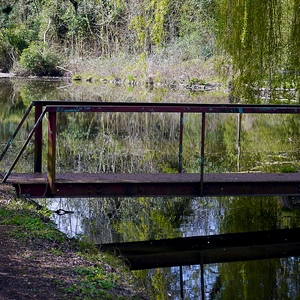 Pont en métal rouillé isolé dans un petit coin d'eau entouré d'arbres - Belgique  - collection de photos clin d'oeil, catégorie paysages